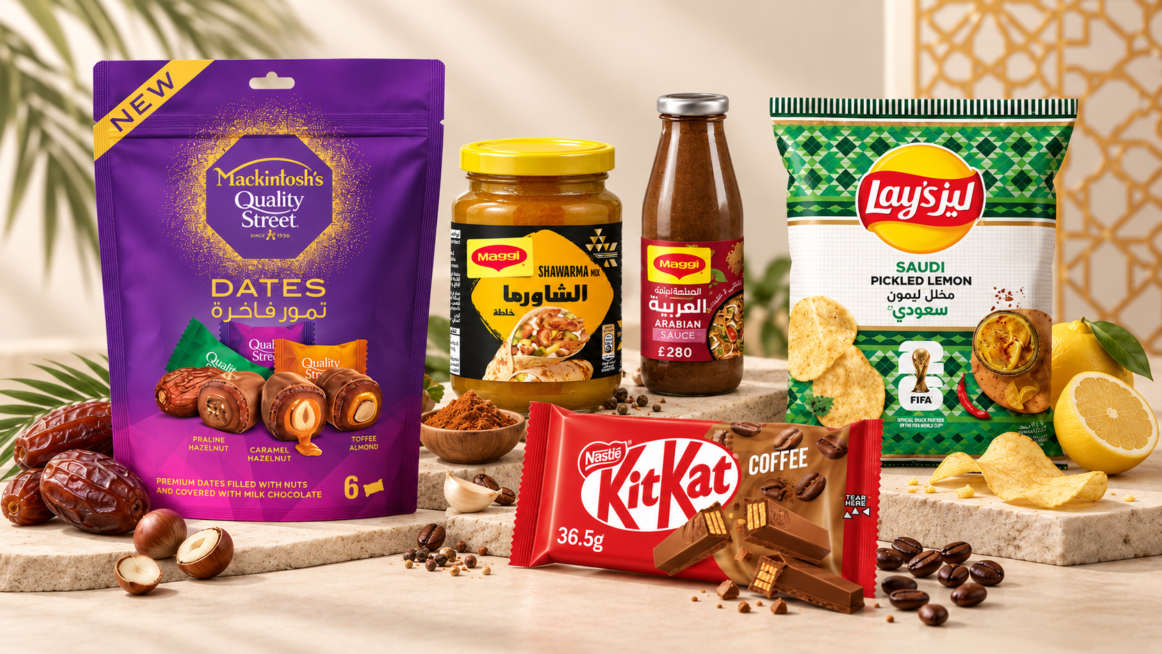 Global food brands adapted for GCC consumers, including regional product variants