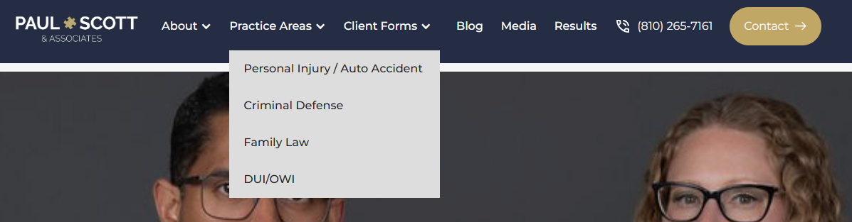 the menu structure of the new website