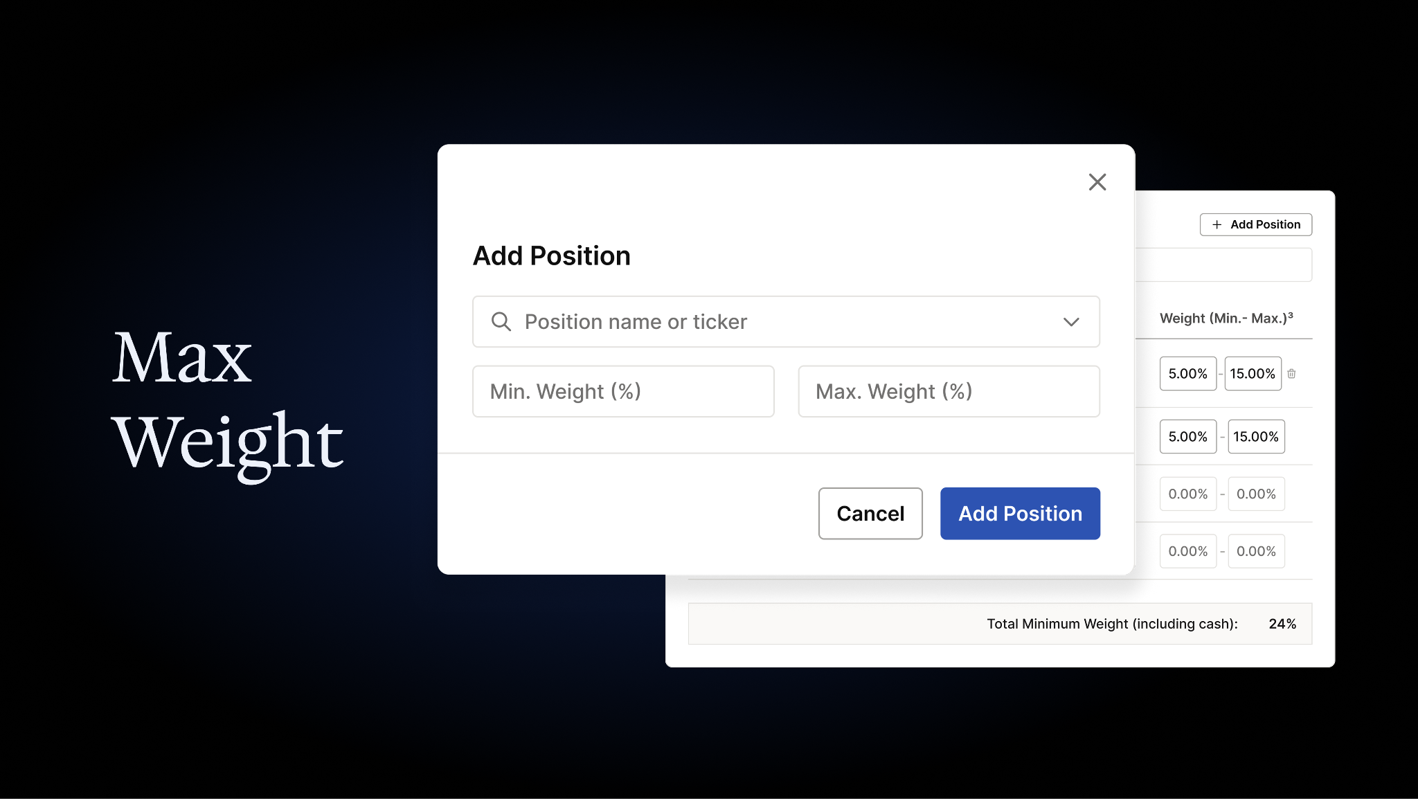 Max Weight for Positions