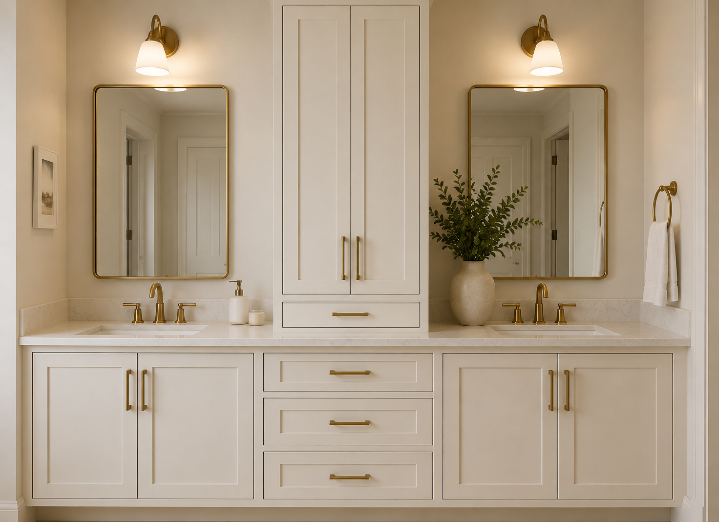 Custom bathroom vanity cabinetry with double sinks
