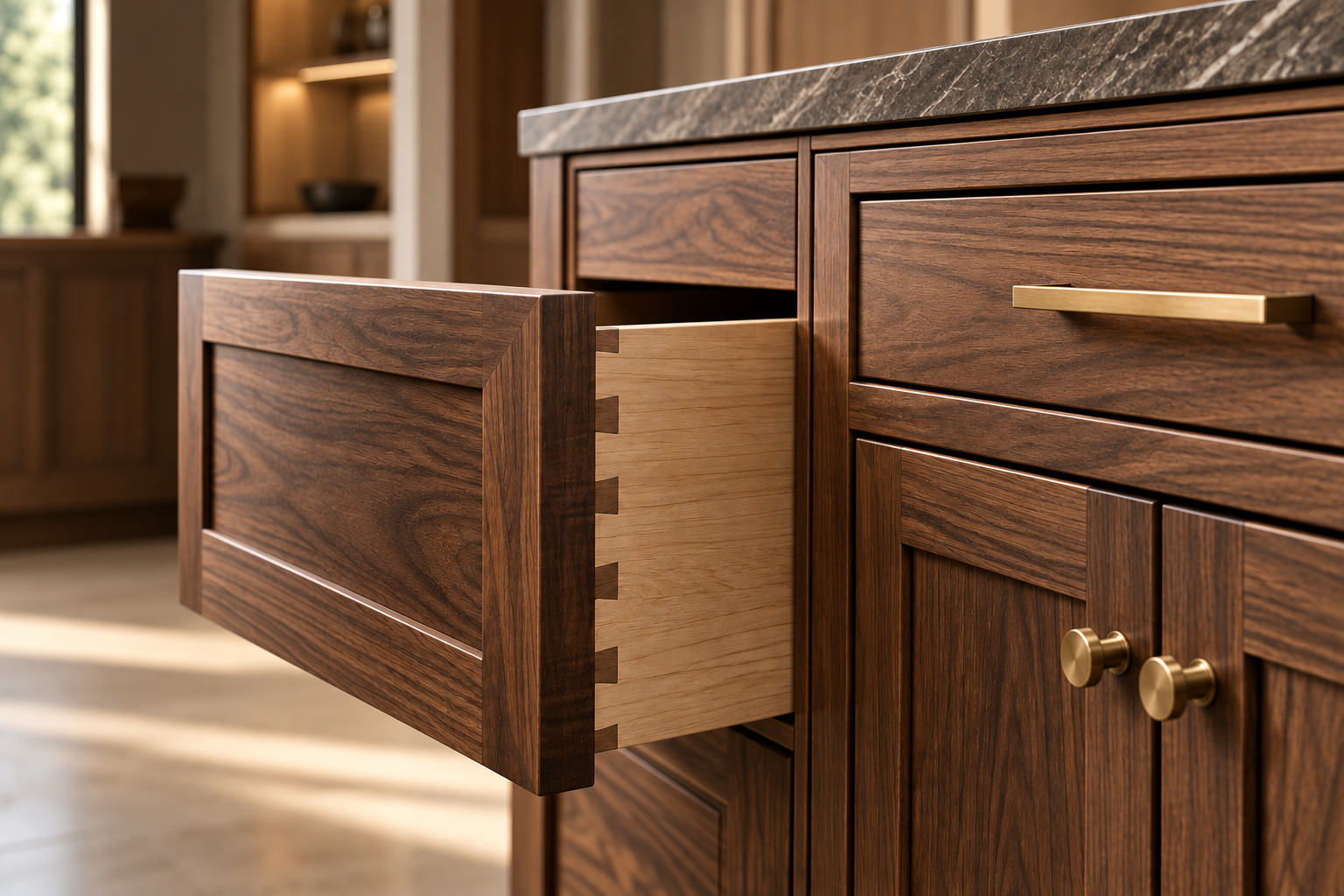 Walnut dovetail cabinet joinery detail
