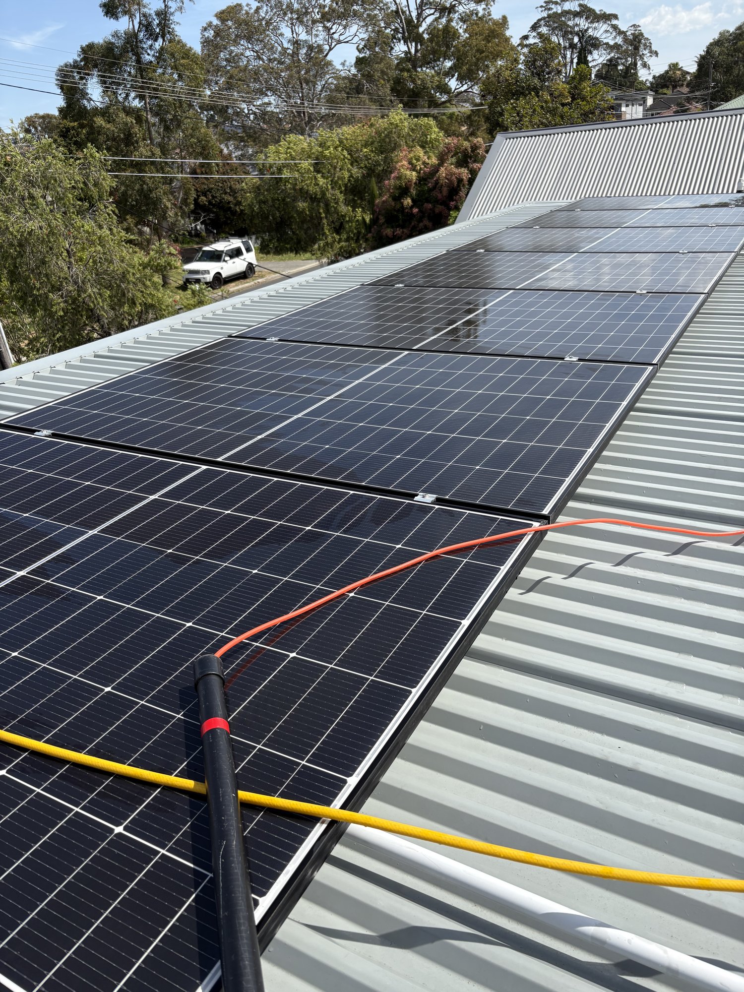 Cleaning rooftop solar panels with a water-fed pole in Leichhardt