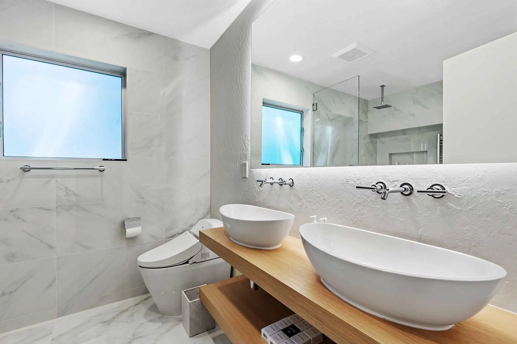 Bathroom wall finished with drywall
