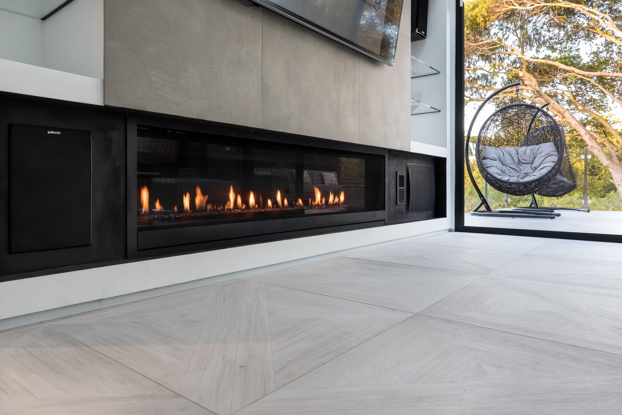 Thurm Avenue, a remodel in Belmont by Greenberg, the linear fireplace and marble surround