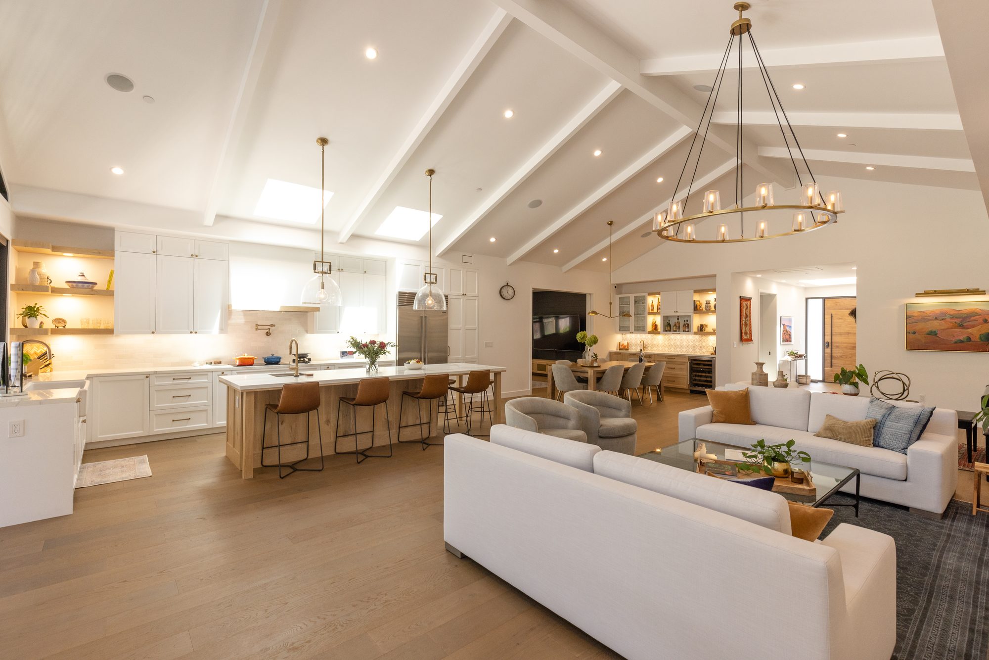 Golden Way, a new build in Los Altos by Greenberg, the great room under the vaulted ceiling