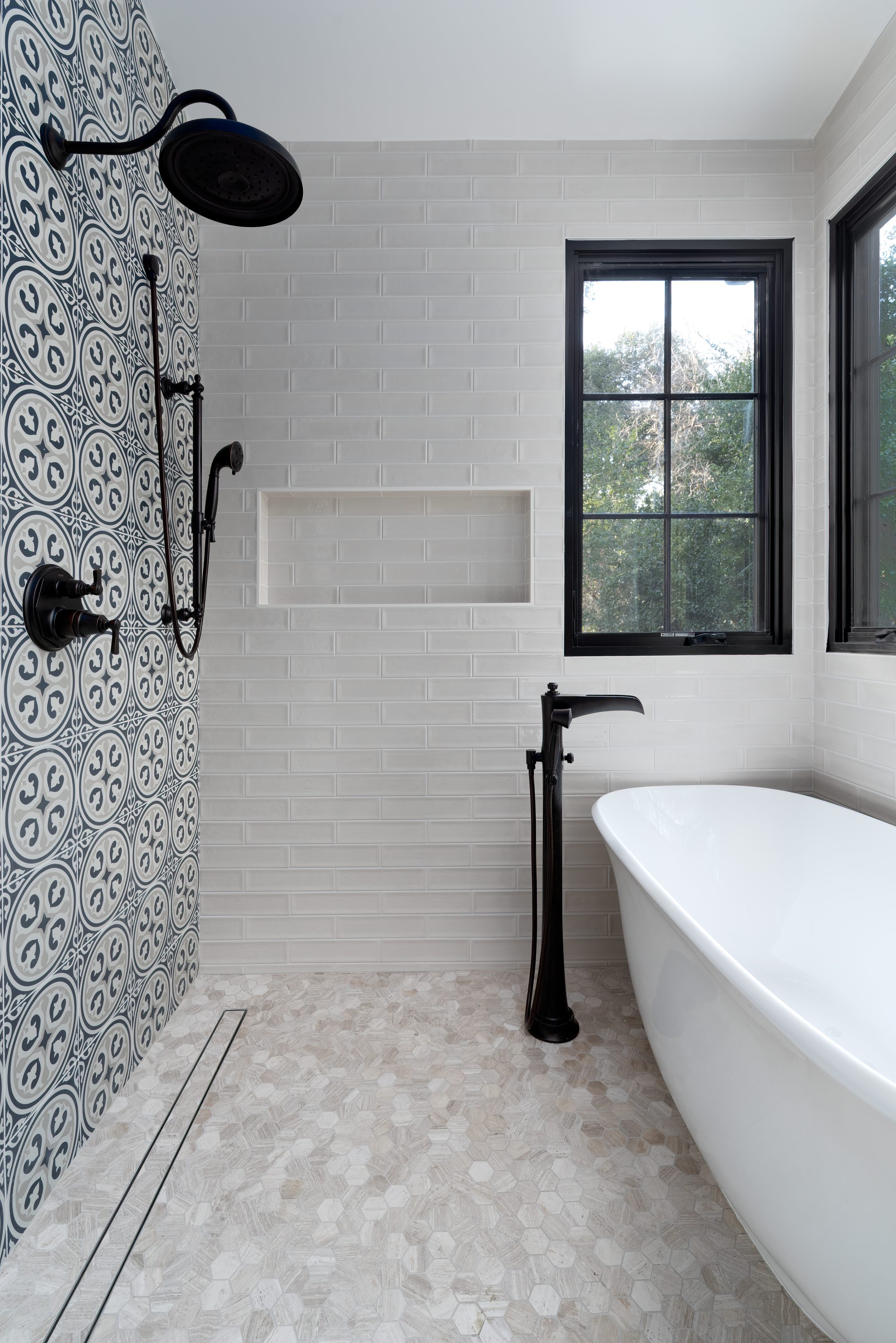 Pierce Rd, a new build in Saratoga by Greenberg, the freestanding tub and patterned tile
