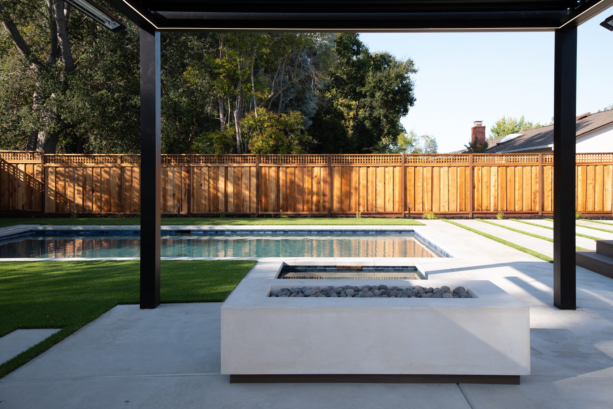 Springer, a remodel in Los Altos by Greenberg, the pool, fire table, and gazebo