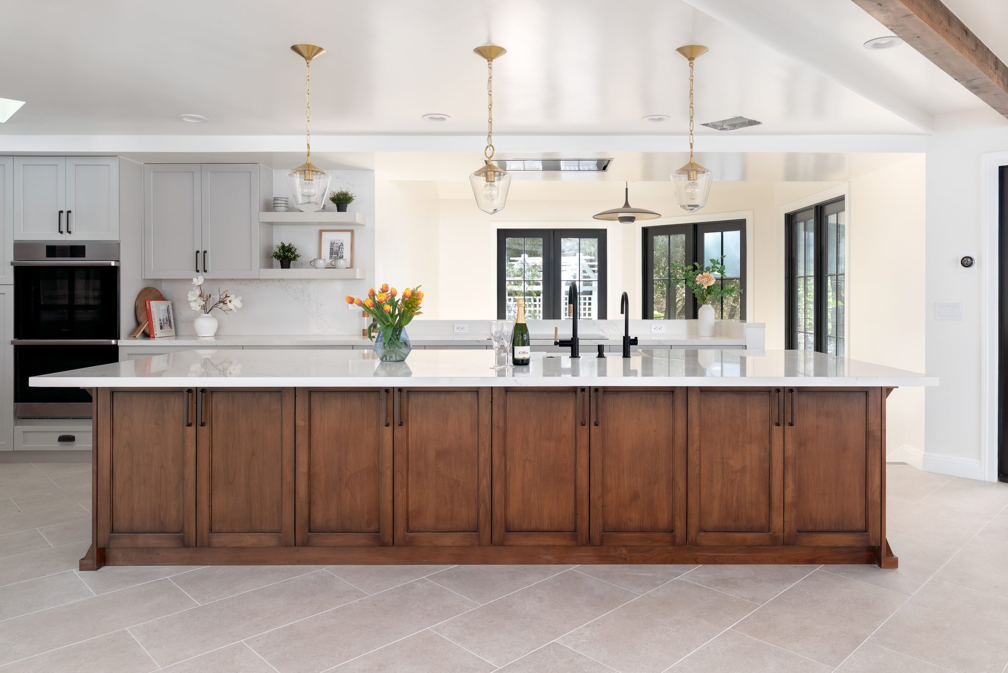 Pierce Rd, a new build in Saratoga by Greenberg, the kitchen and its walnut island