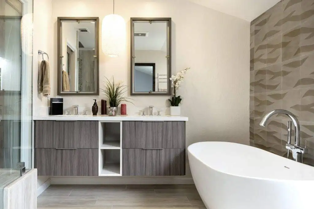 Remodeled shower with updated tile and fixtures