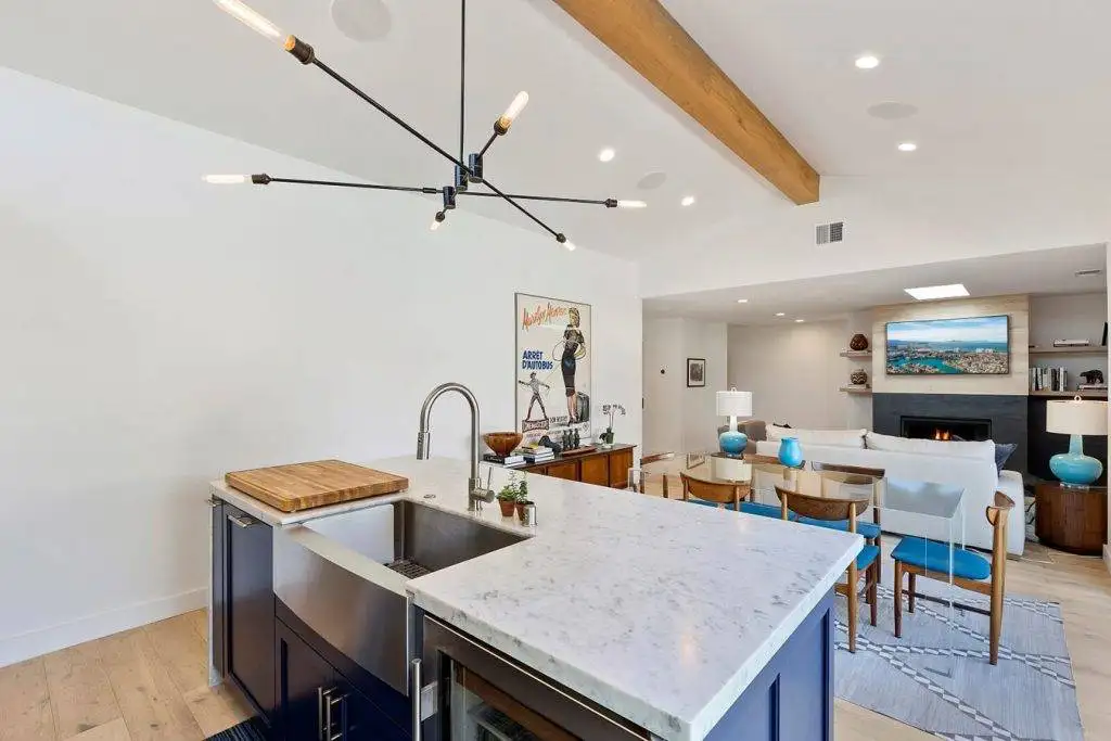 Kitchen sink and faucet installed during a remodel