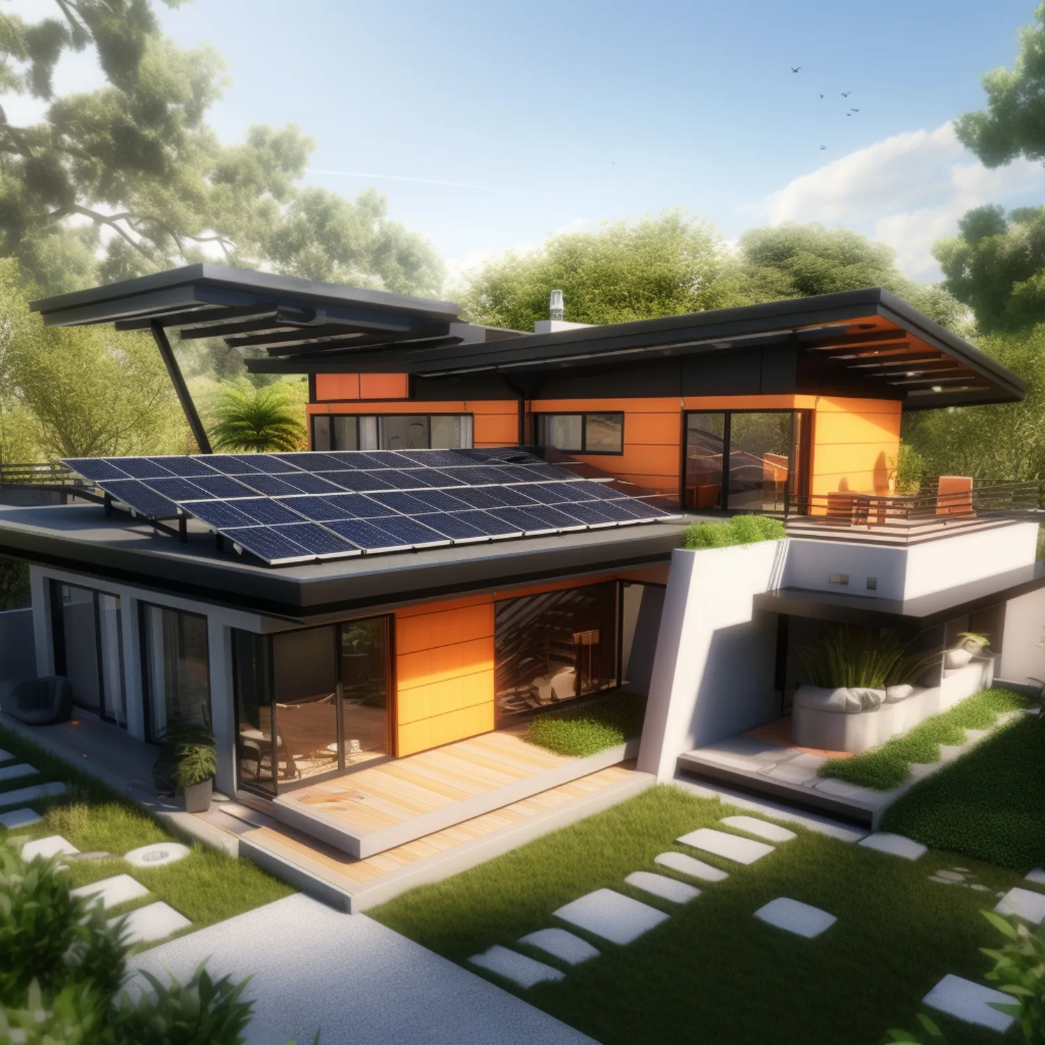 Solar panels installed on a home roof during construction