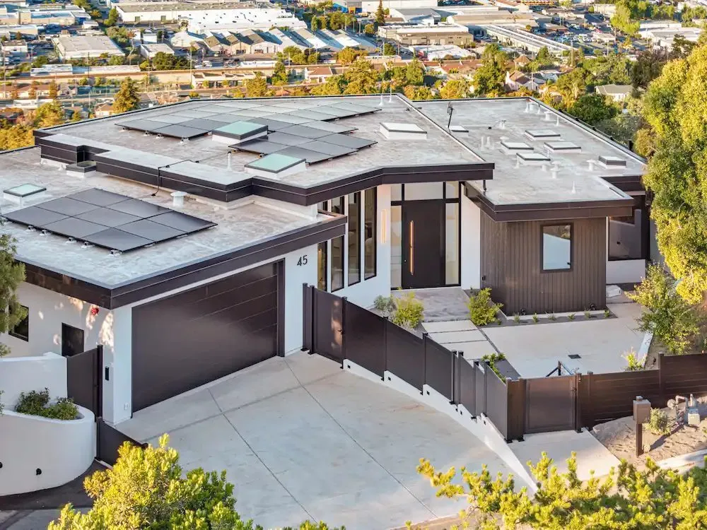 Hartford Ave, a hillside new build in San Carlos by Greenberg, seen from above