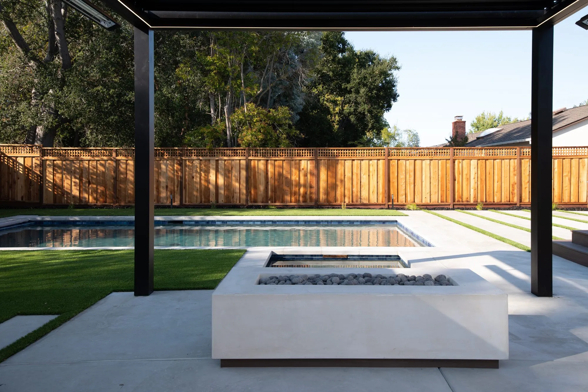 Springer, a remodel in Los Altos by Greenberg, the pool, fire table, and gazebo