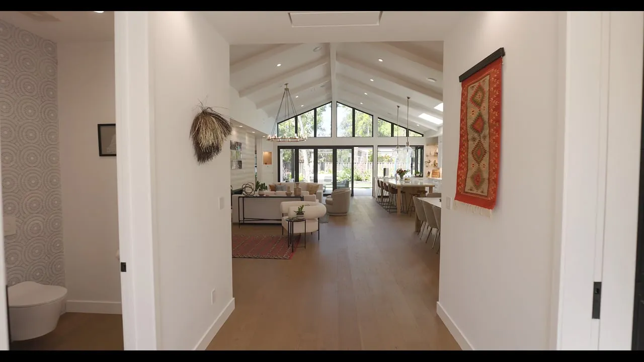 Golden Way, a new Greenberg home in Los Altos, the vaulted great room and kitchen