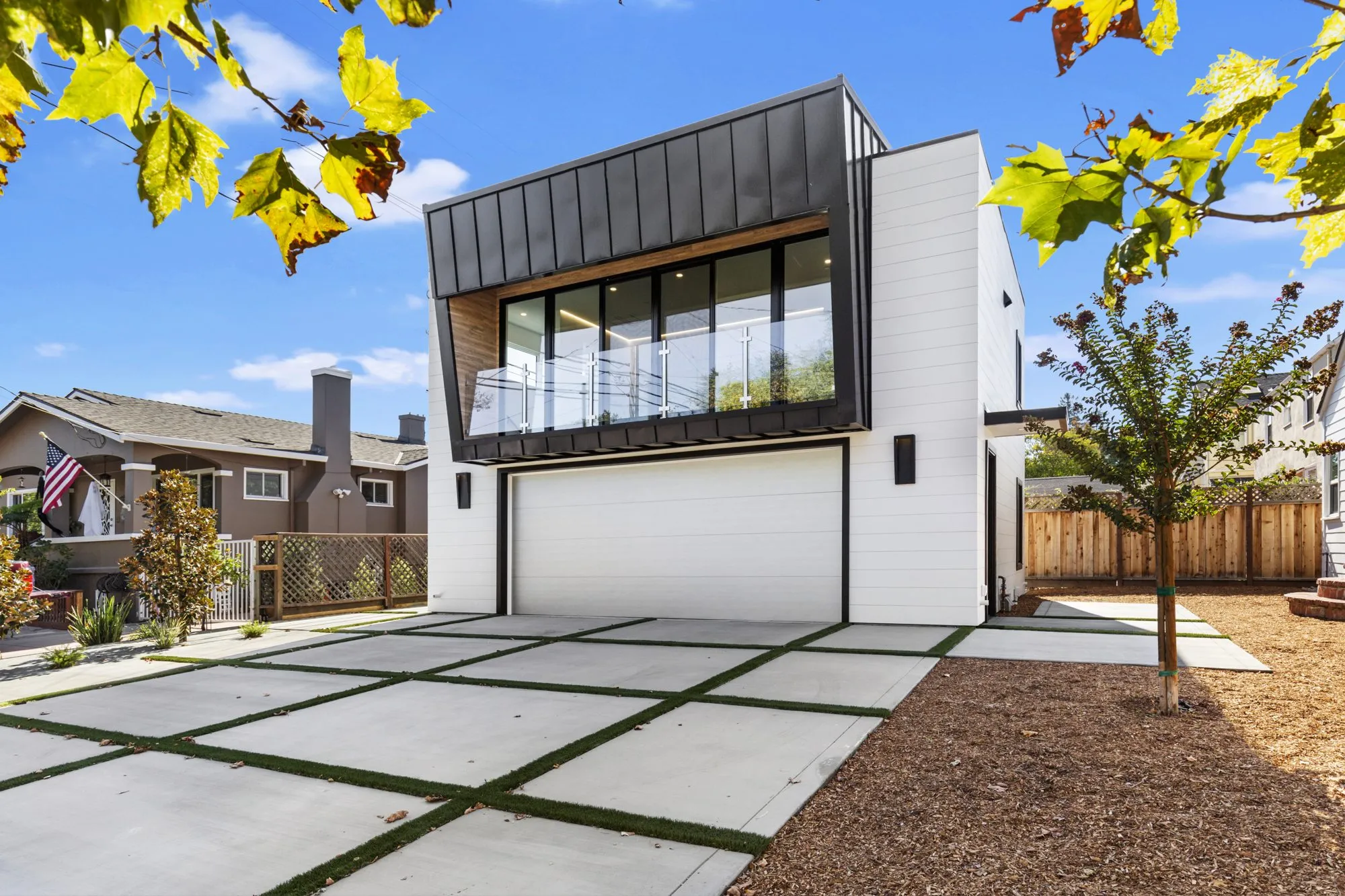 Lowell, a detached accessory dwelling unit over a garage in Redwood City by Greenberg, the street elevation