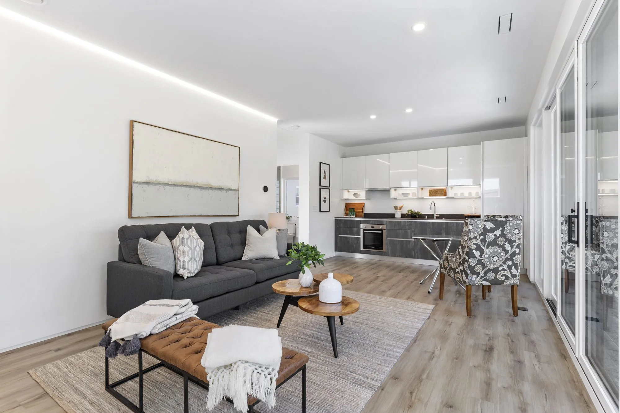 Lowell ADU in Redwood City, the open living room and kitchen