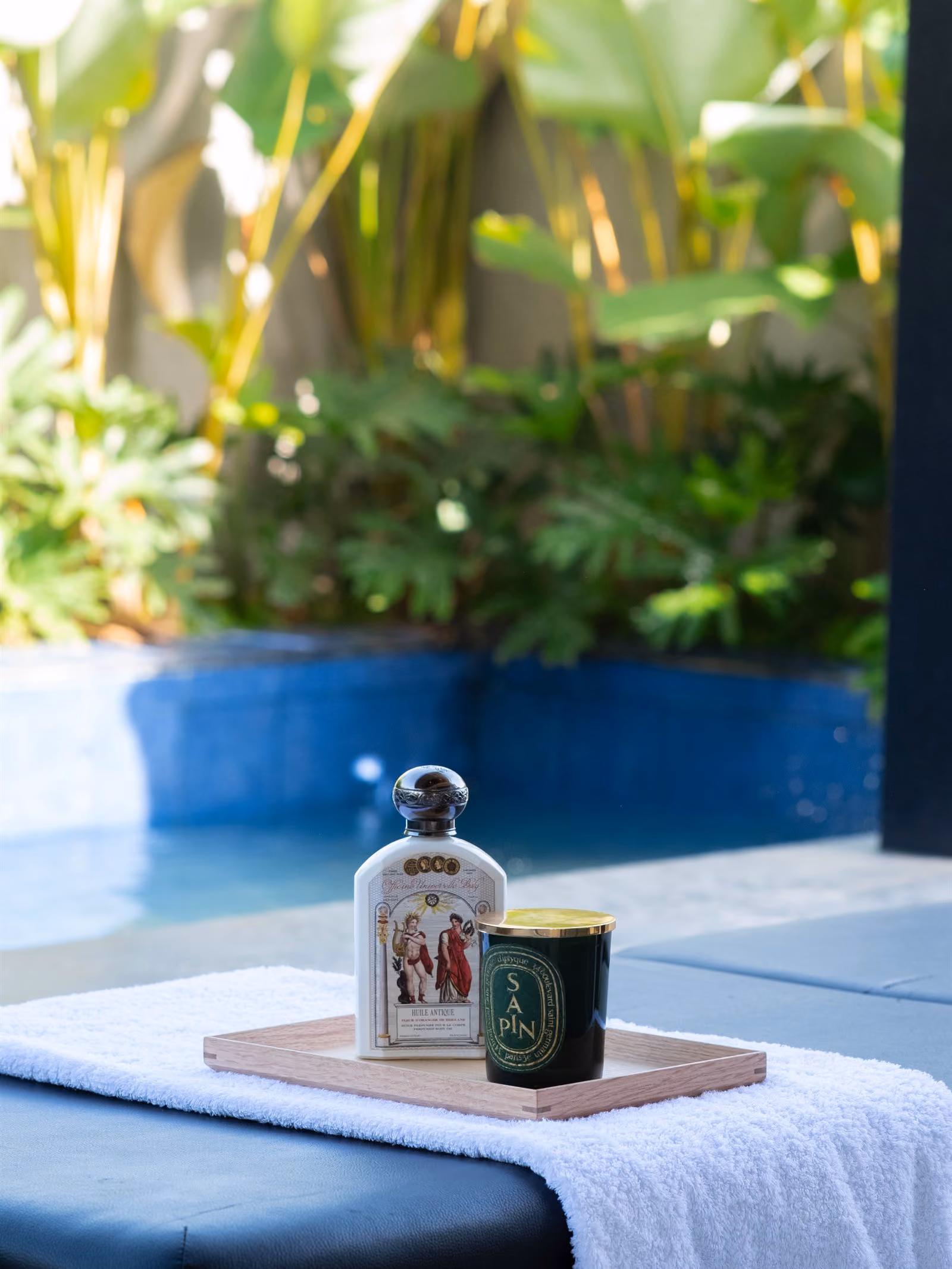 Poolside, at the planted pool wall