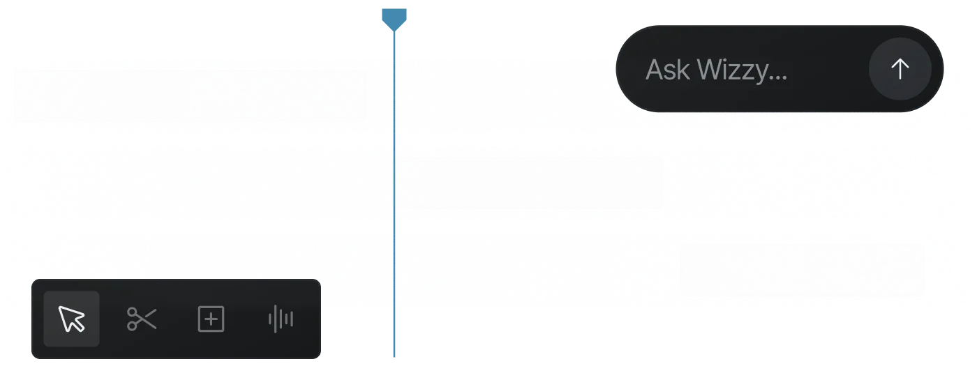 The Synetic Studio editing timeline with the Ask Wizzy prompt bar