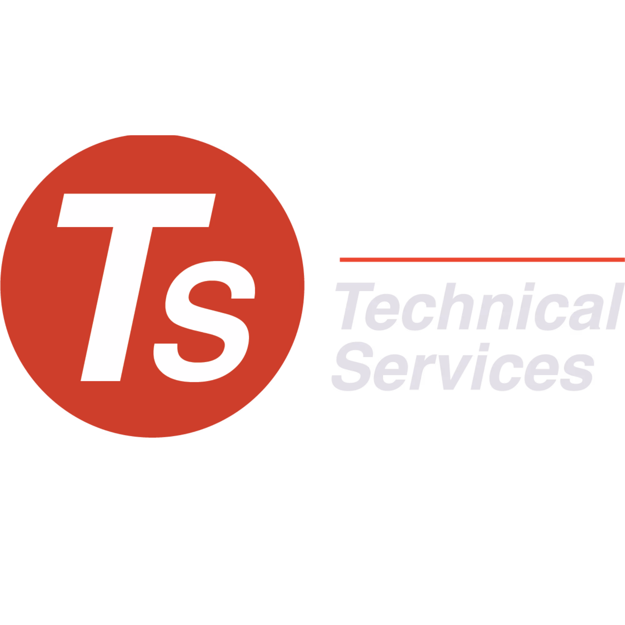 Logo avec un cercle rouge contenant les lettres blanches "Ts" à gauche, et le texte gris "Technical Services" à droite avec une ligne rouge au-dessus.