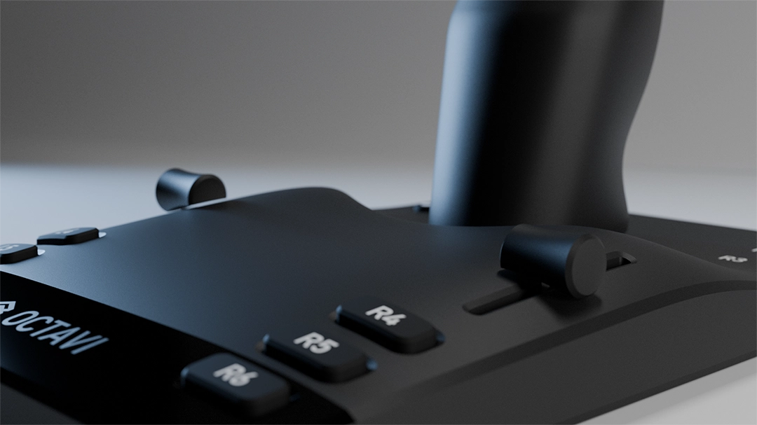 Octavi 1G flight simulation joystick with programmable buttons, throttle controls and USB ports