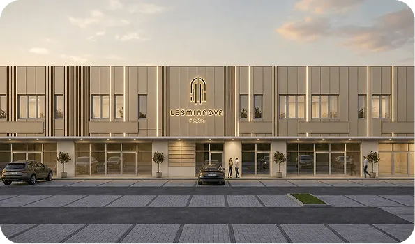 Elewacja Leśmianova Park z lokalami usługowymi na parterze