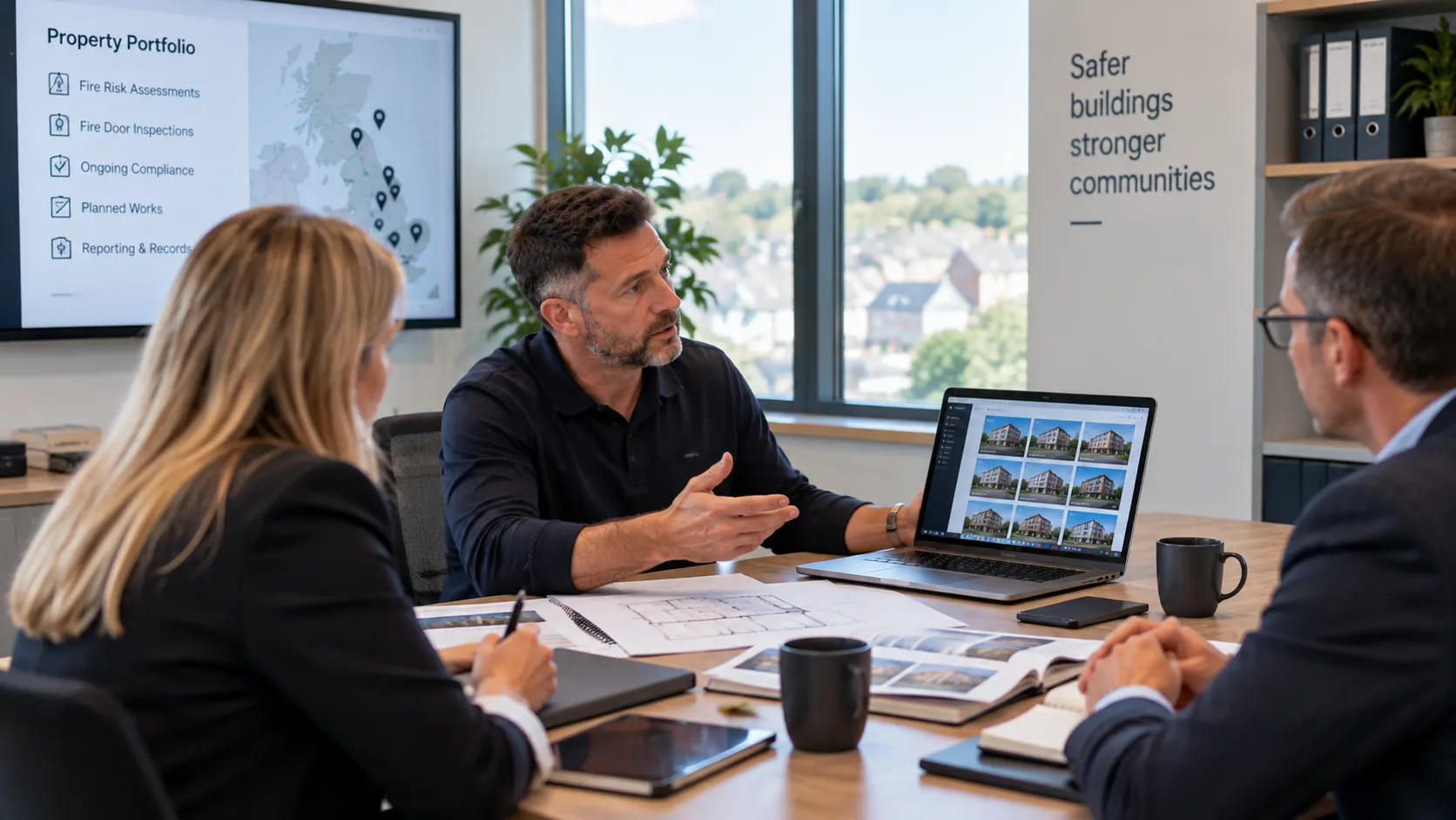 Fire safety portfolio meeting with property management professionals