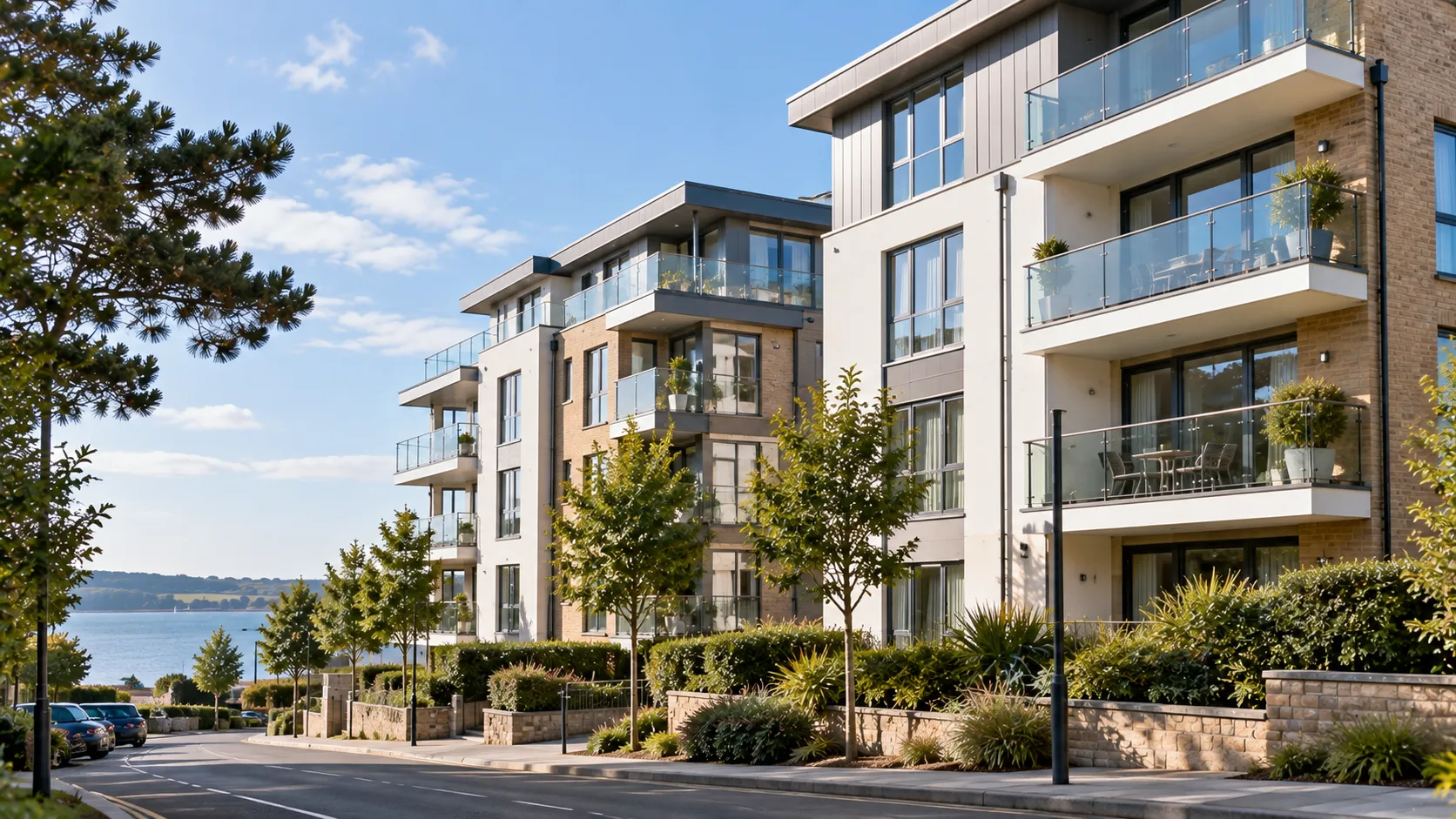 Contemporary managed apartment development representative of Poole, Dorset