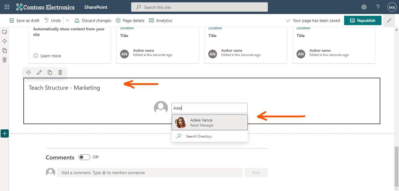 org chart name and enter a user