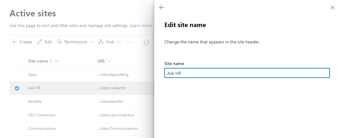 change the site name if required
