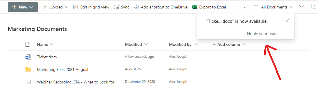 Notify your team option
