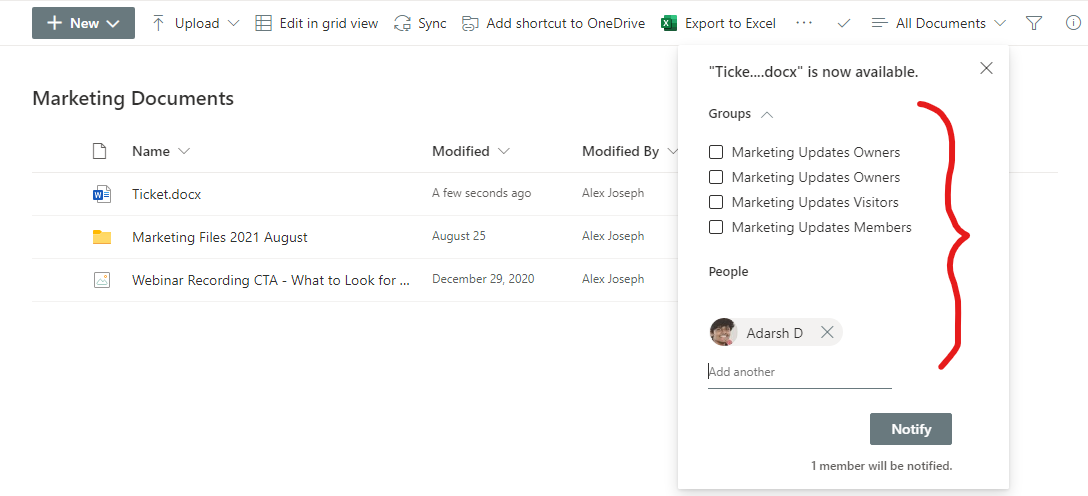 Choose group or user - Notify