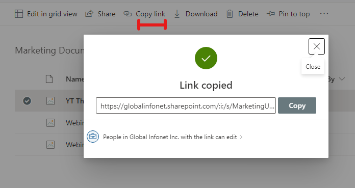 copy link option