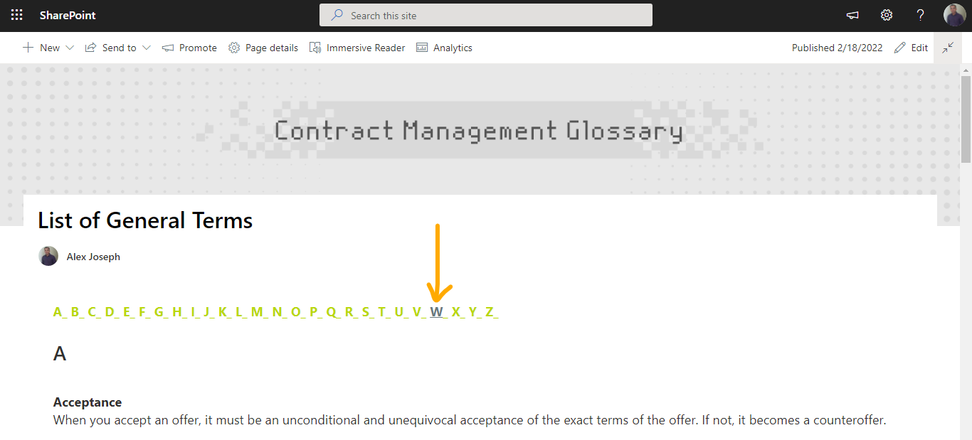 click on the hyperlinked alphabets