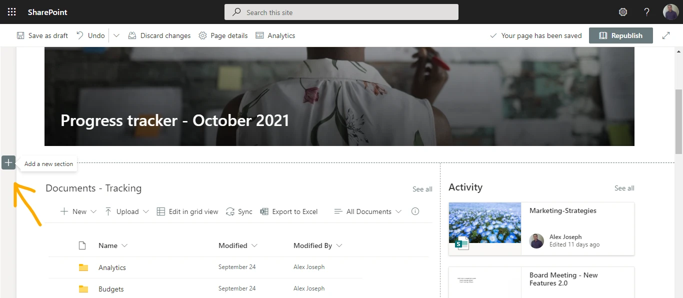 Click on plus icon to add section