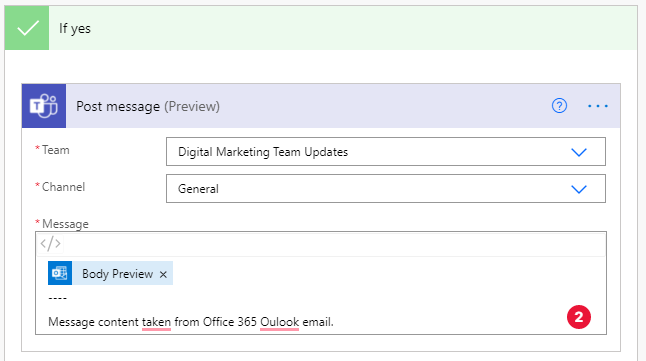 set up desired Teams specification and message format