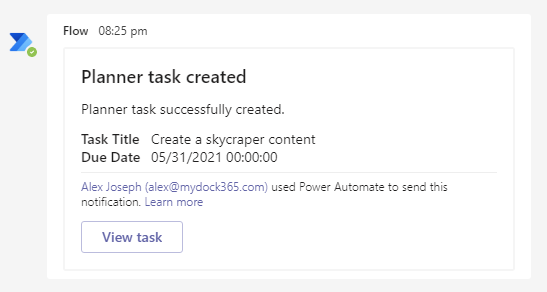 Task created notification - Tasks