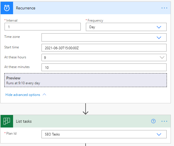 Set up the Recurrence and list task info