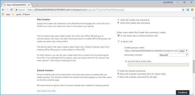 Site Creation and Subsite Creation
