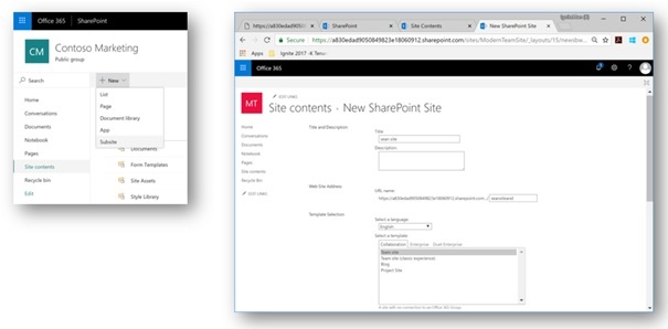 New subsite option