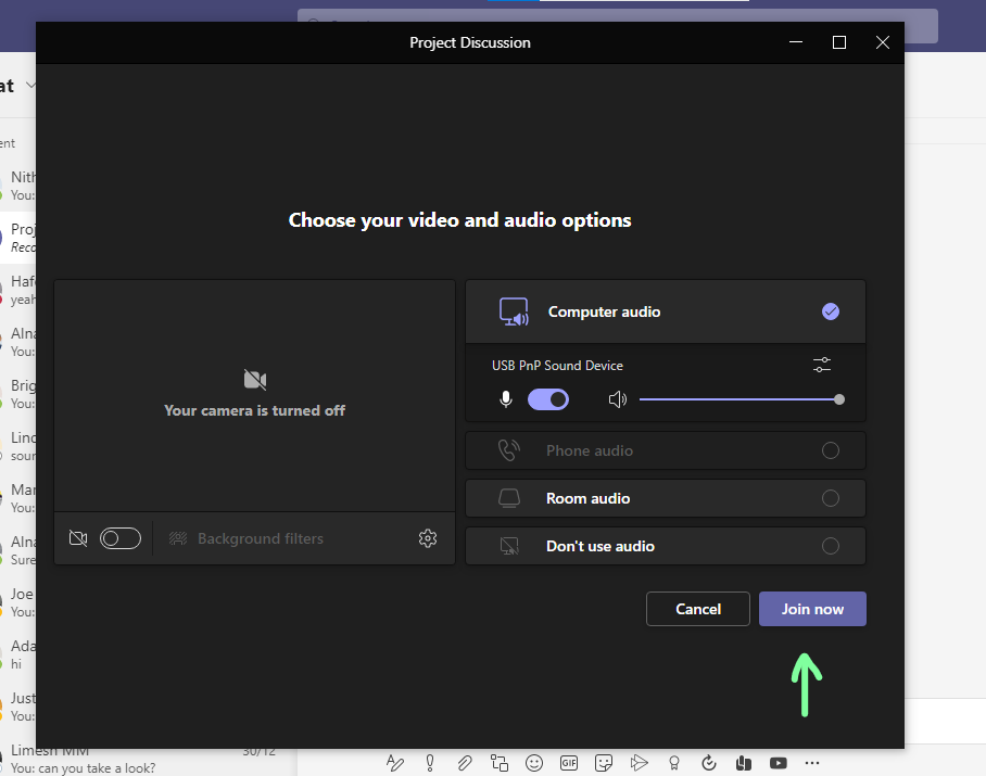 Team meeting Join now button - Join meeting