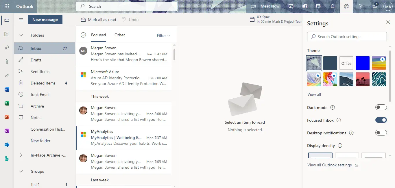 Outlook settings - All settings