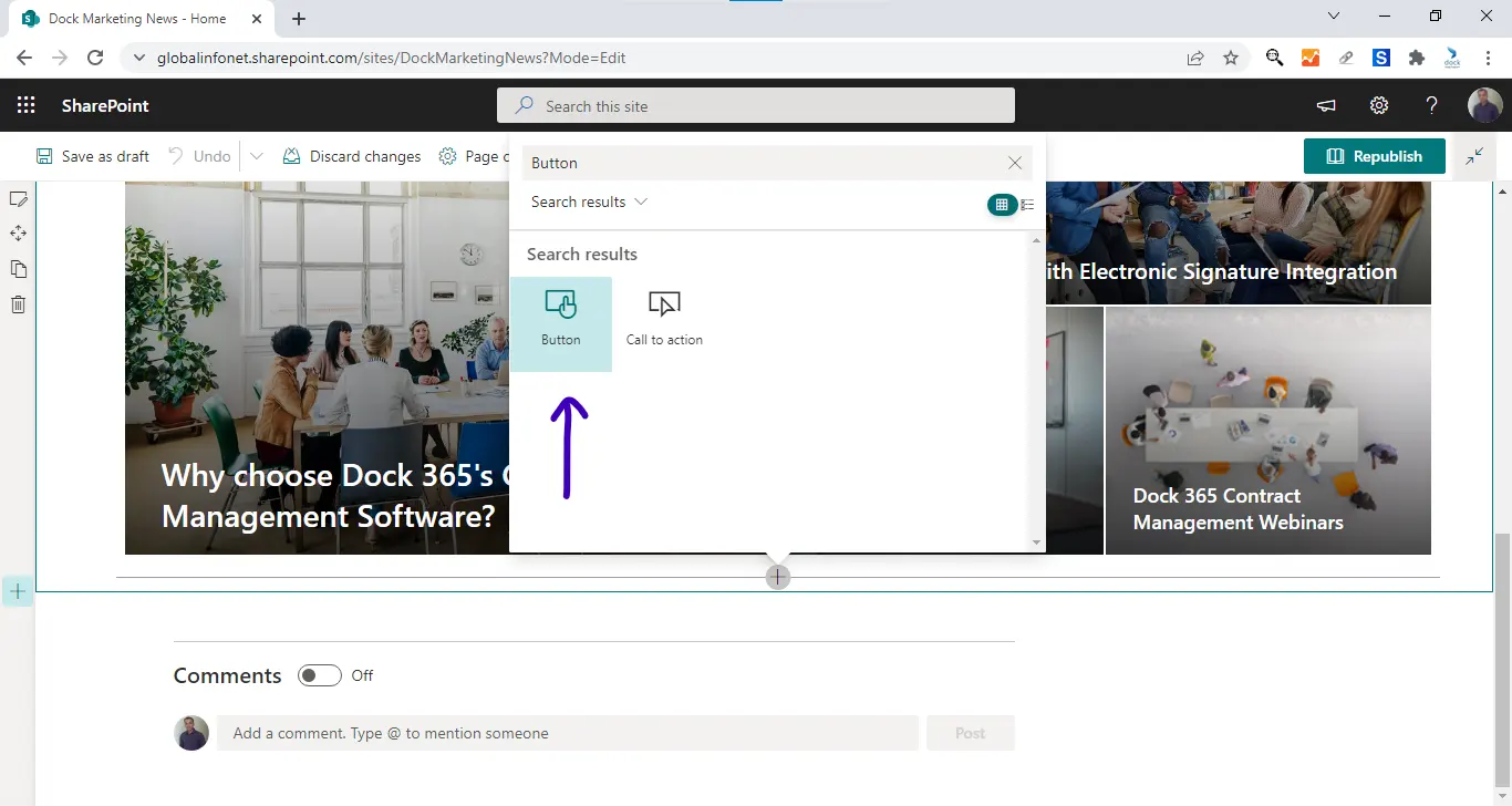 Choose button web part.