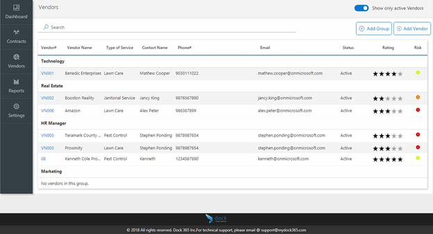 Dock Contract Management System - Vendors List