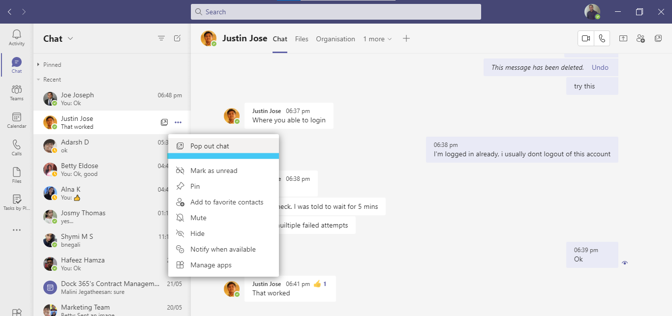 More options - pop out chat