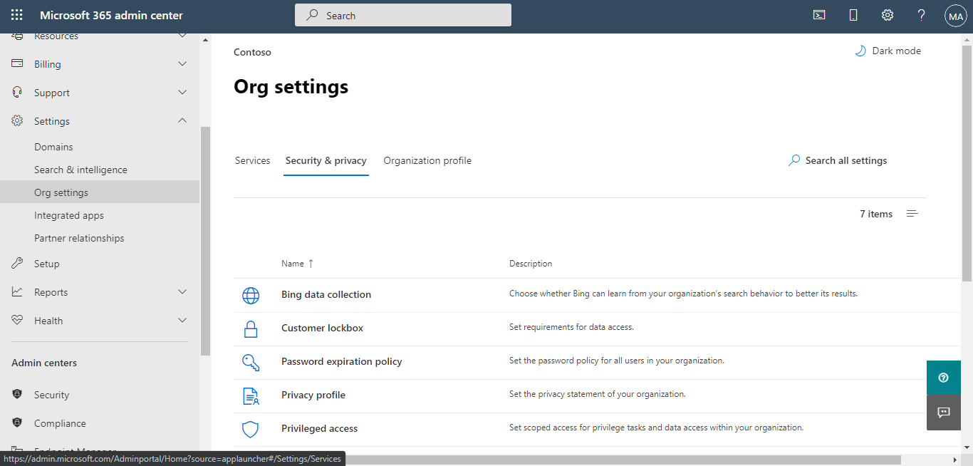 Click on Settings - org settings