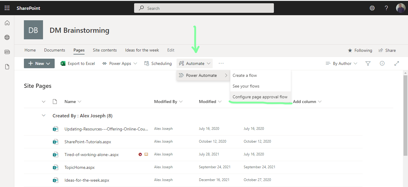 Automte - configure page approval flow