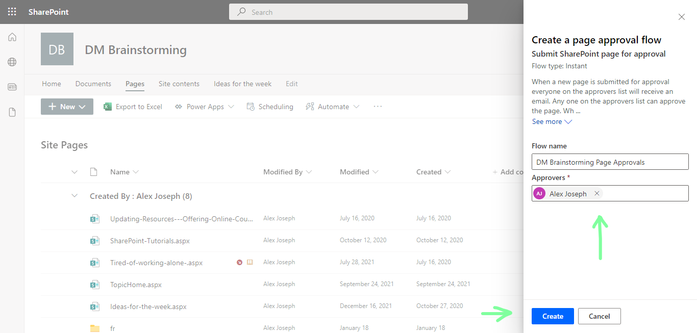Update flow name and approvers - Create