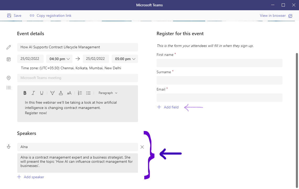 update speaker data and click on add field
