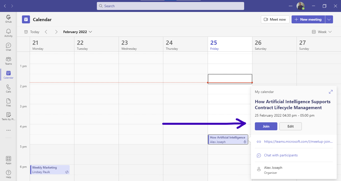 Edit webinar from calendar