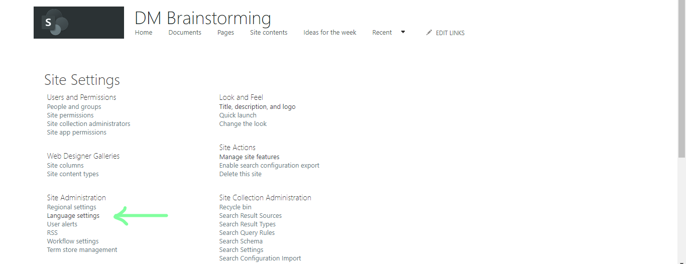 Site administration - language settings